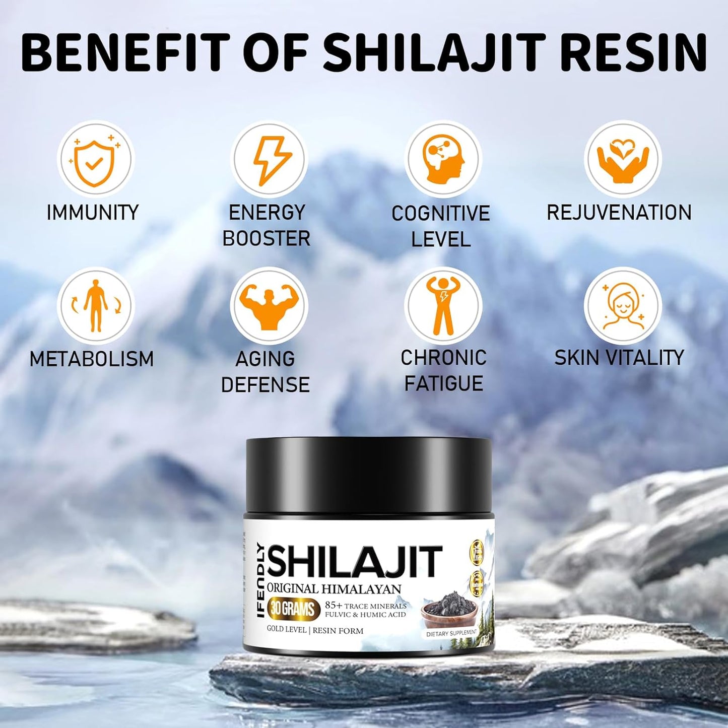 Shilajit Pure Himalayan Organic 600Mg Maximum Potency Gold Grade Shilajit Resin Shilajit Supplement Natural Authentic with 85+ Trace Minerals & Fulvic Acid for Energy, Immunity, 30 Grams (2 Pack)