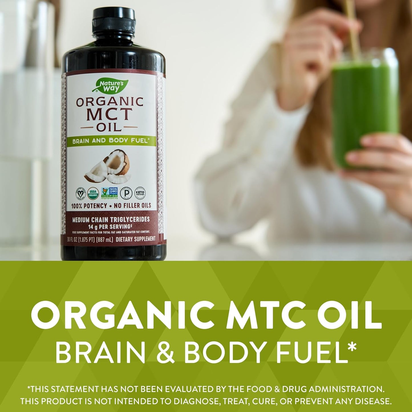 MCT Oil, Brain and Body Fuel from Coconuts*; Keto Paleo Certified, Organic, Gluten Free, Non-Gmo Project Verified, 30 Fl. Oz.