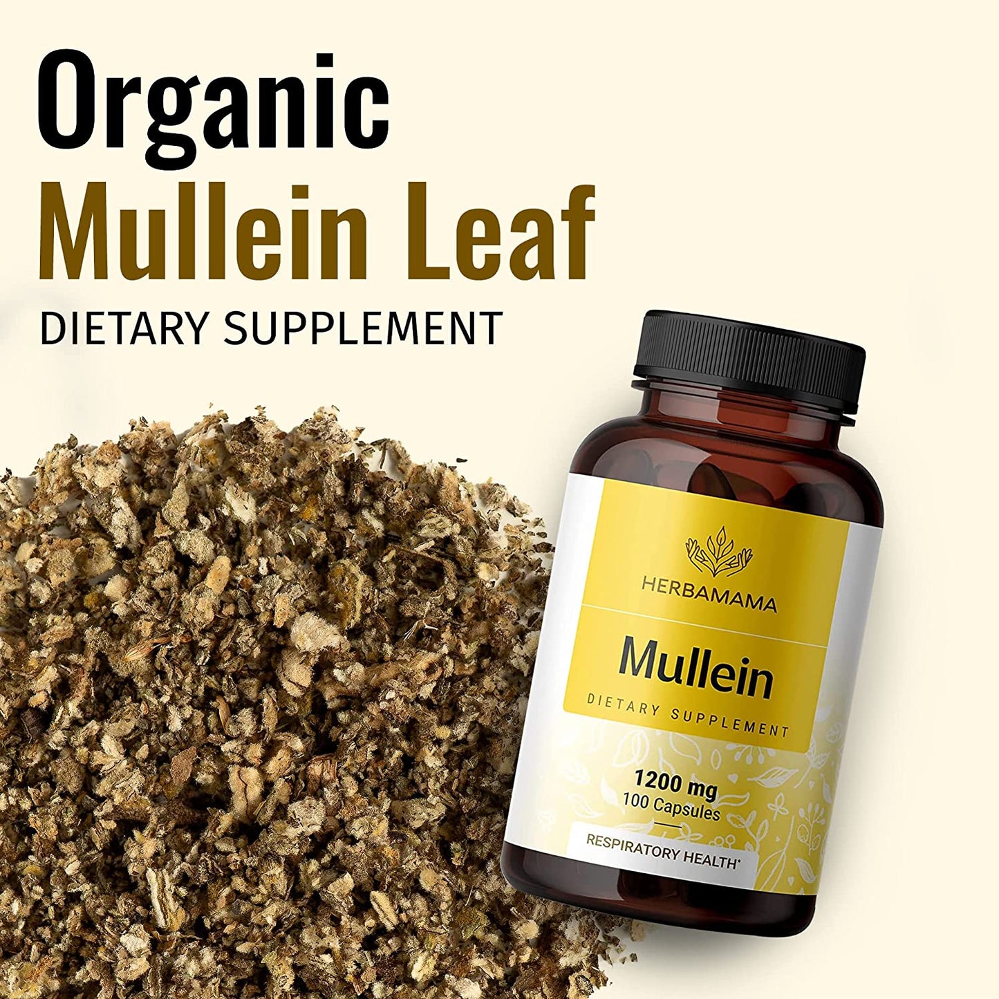 Mullein Leaf Capsules Respiratory Health - Organic Mullein Leaf Extract for Lung Detox, Cleanse - 1200Mg 100 Vegan Caps