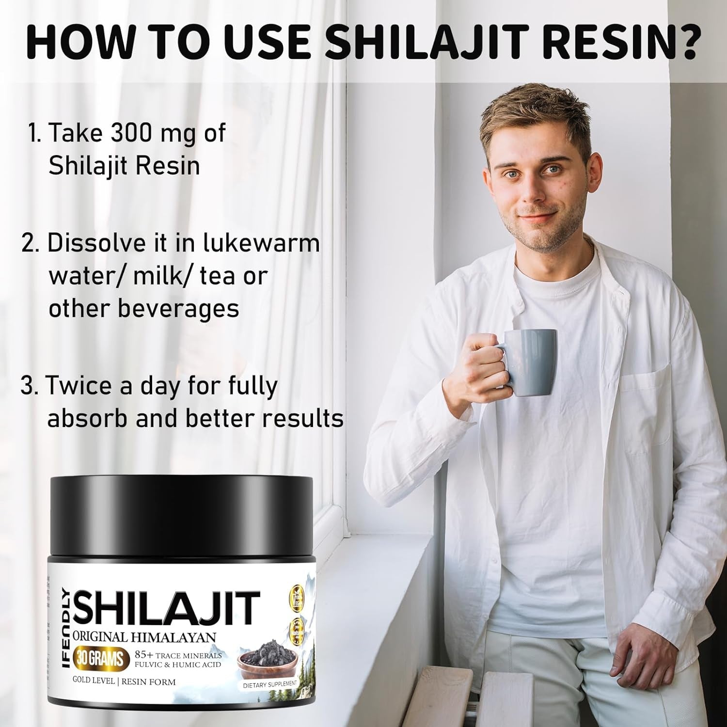 Shilajit Pure Himalayan Organic 600Mg Maximum Potency Gold Grade Shilajit Resin Shilajit Supplement Natural Authentic with 85+ Trace Minerals & Fulvic Acid for Energy, Immunity, 30 Grams (2 Pack)