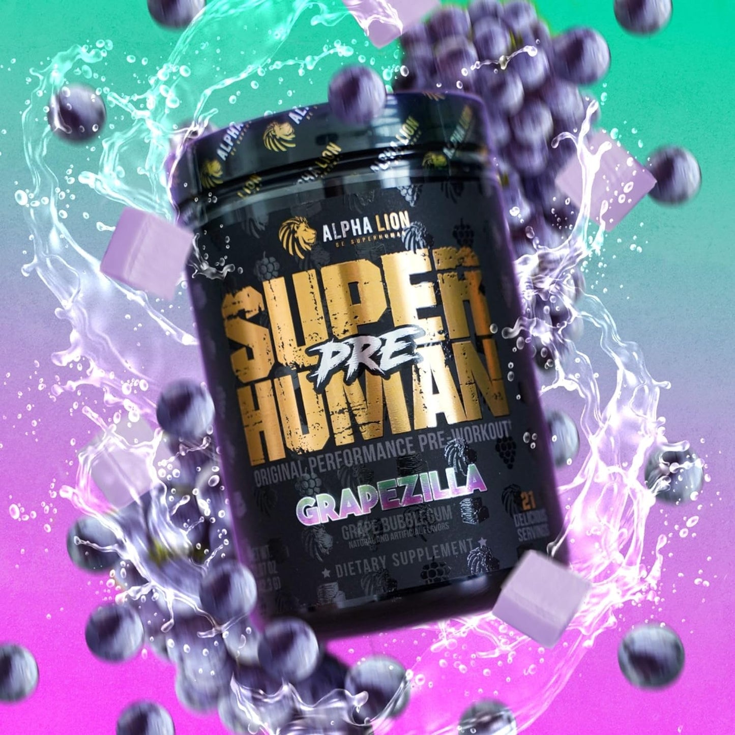 Superhuman Pre Workout Powder, Beta Alanine, L-Taurine & Tri-Source Caffeine for Sustained Energy & Focus, Nitric Oxide & Citrulline for Pump (21 Servings, Grapezilla)