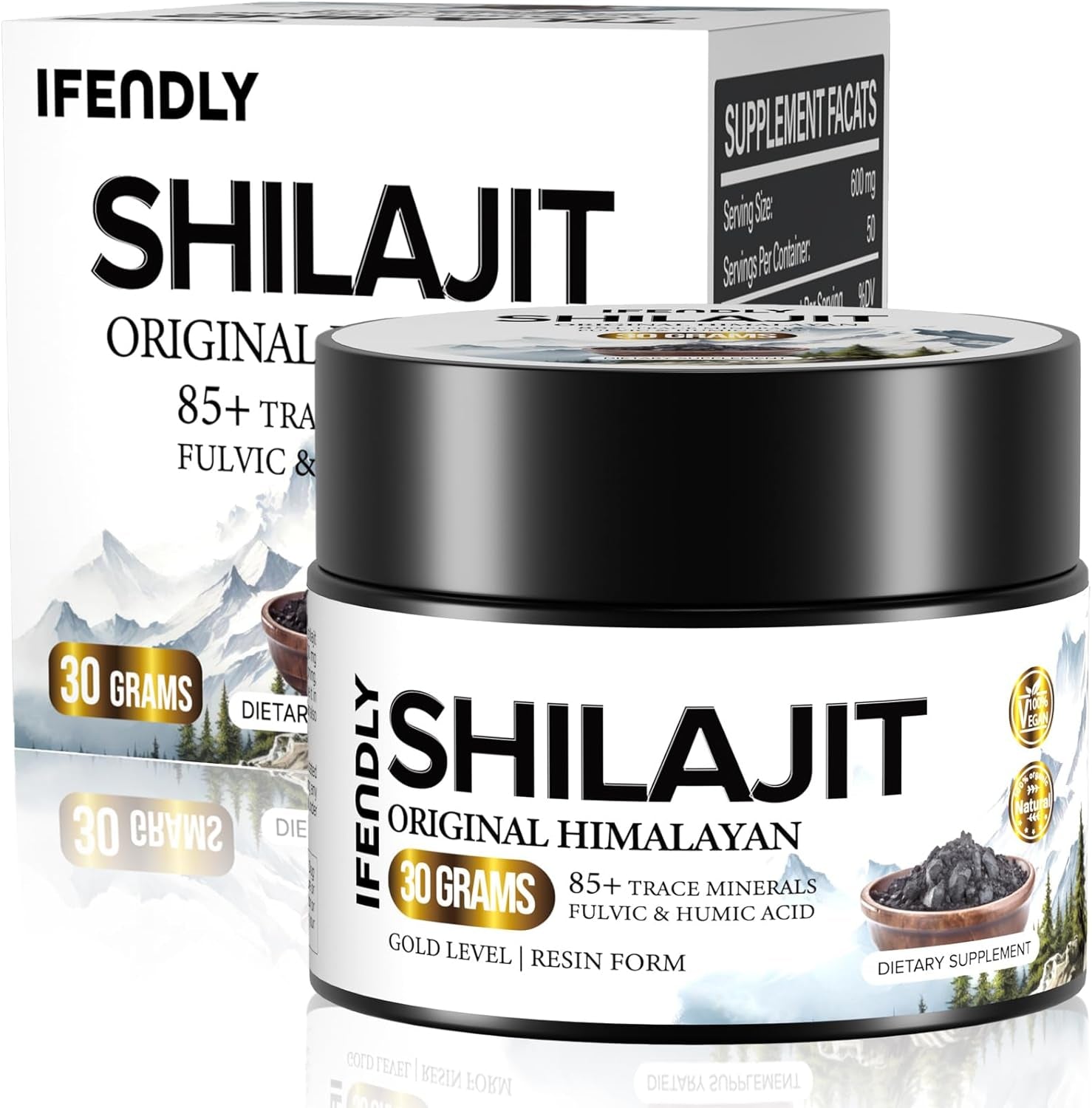 Shilajit Pure Himalayan Organic 600Mg Maximum Potency Gold Grade Shilajit Resin Shilajit Supplement Natural Authentic with 85+ Trace Minerals & Fulvic Acid for Energy, Immunity, 30 Grams (2 Pack)