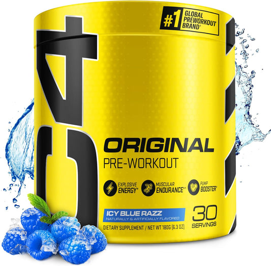 C4 Original Pre Workout Powder ICY Blue Razz - Vitamin C for Immune Support - Sugar Free Preworkout Energy for Men & Women - 150Mg Caffeine plus Beta Alanine plus Creatine - 30 Servings