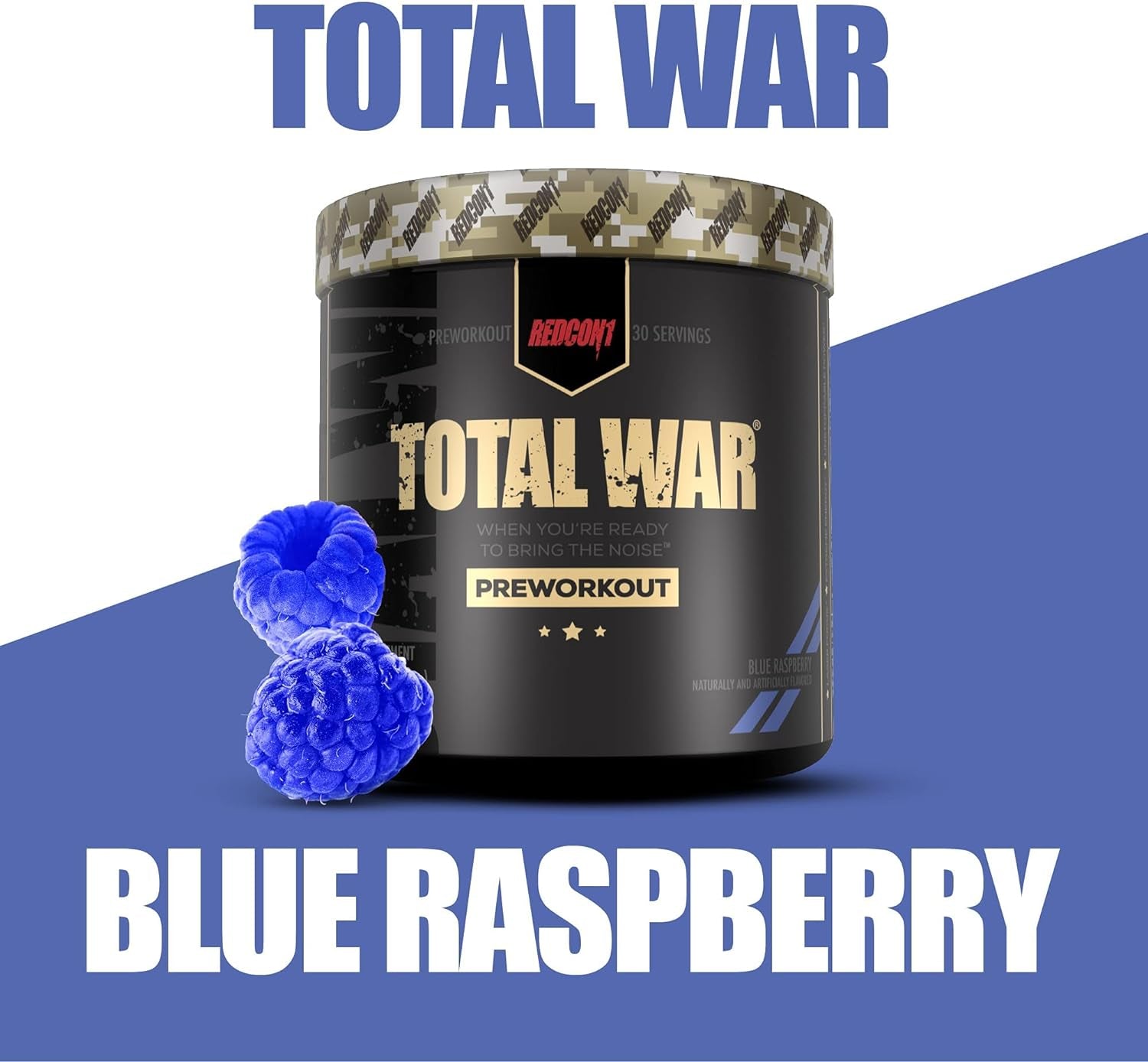 Total War Pre Workout Powder, Blue Raspberry - Beta Alanine + Citrulline Malate Keto Friendly Preworkout for Men & Women with 320Mg of Caffeine - Fast Acting (30 Servings)