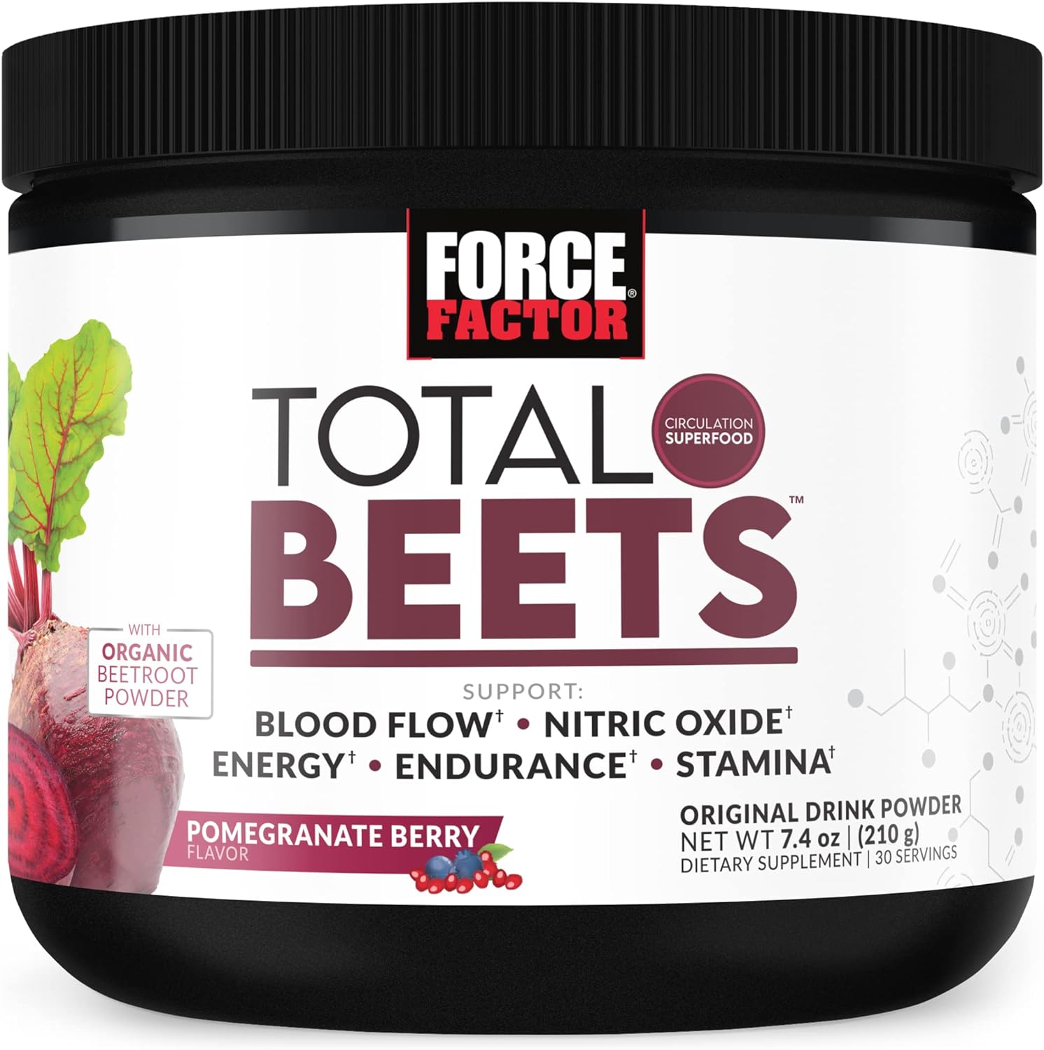 Total Beets Superfood Beet Root Powder with Nitrates to Support Circulation, Blood Flow, Nitric Oxide, Energy, Endurance, and Stamina, Cardiovascular Heart Health Supplement, 30 Servings