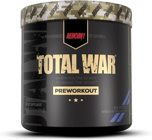 Total War Pre Workout Powder, Blue Raspberry - Beta Alanine + Citrulline Malate Keto Friendly Preworkout for Men & Women with 320Mg of Caffeine - Fast Acting (30 Servings)