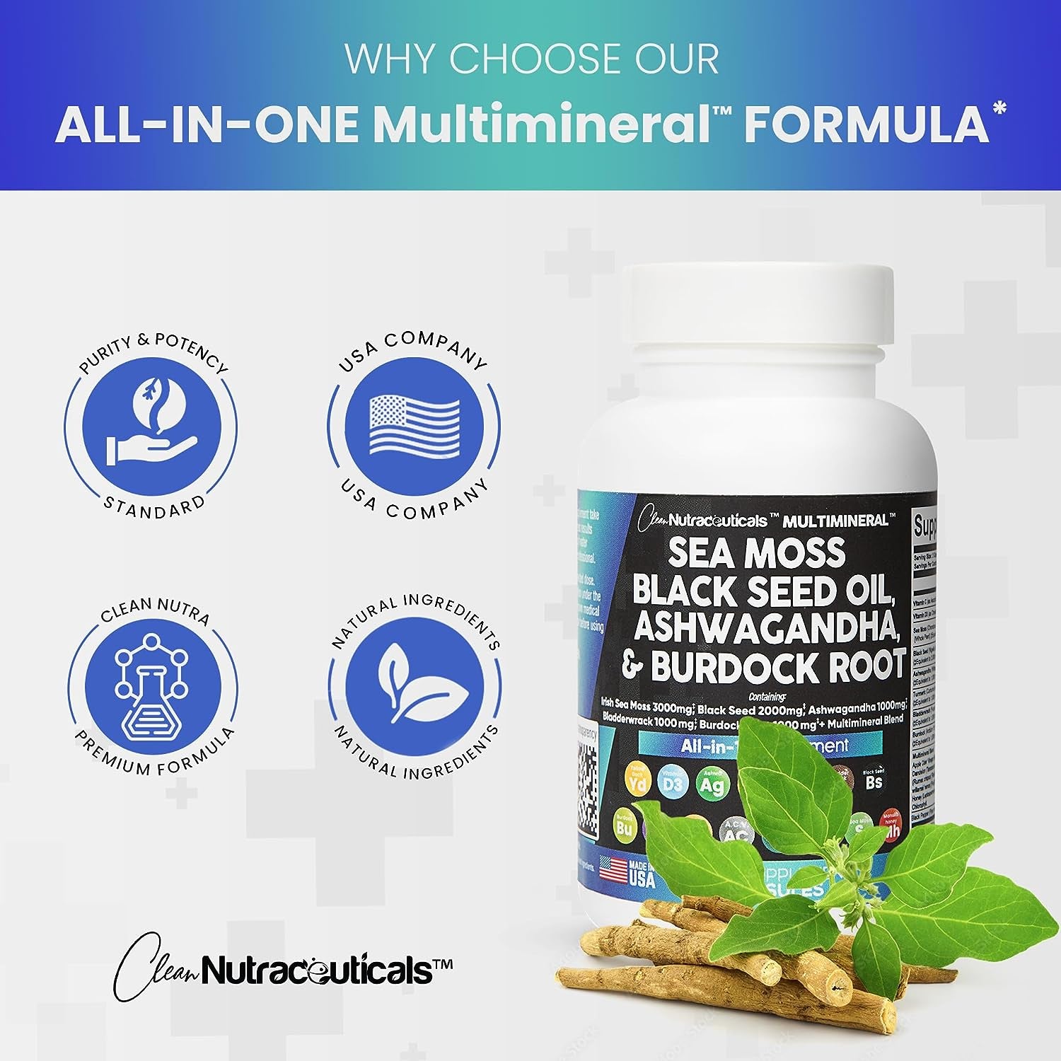 Sea Moss 3000Mg Black Seed Oil 2000Mg Ashwagandha 1000Mg Turmeric 1000Mg Bladderwrack 1000Mg Burdock 1000Mg & Vitamin C & D3 with Elderberry Manuka Dandelion Yellow Dock Iodine Chlorophyll ACV