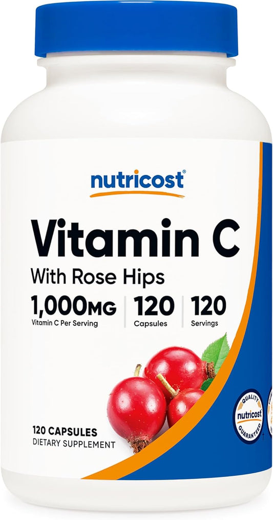 Vitamin C with Rose Hips 1025Mg, 120 Capsules - Vitamin C 1000Mg, Rose Hips 25Mg, Premium, Non-Gmo, Gluten Free Supplement