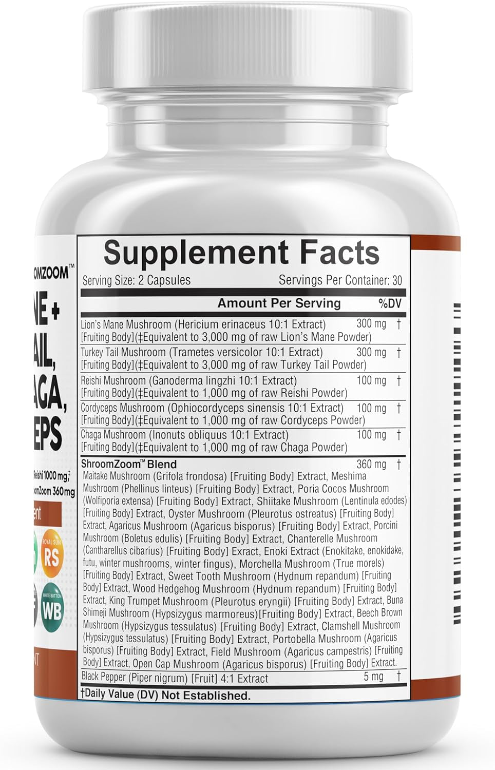 Lions Mane 3000Mg 20In1 Mushroom Supplement with Turkey Tail 2000Mg Reishi 1000Mg Cordyceps Chaga 1000Mg Maitake Meshima Poria Cocos Shiitake Oyster Porcini Enoki 60 Count Made in USA