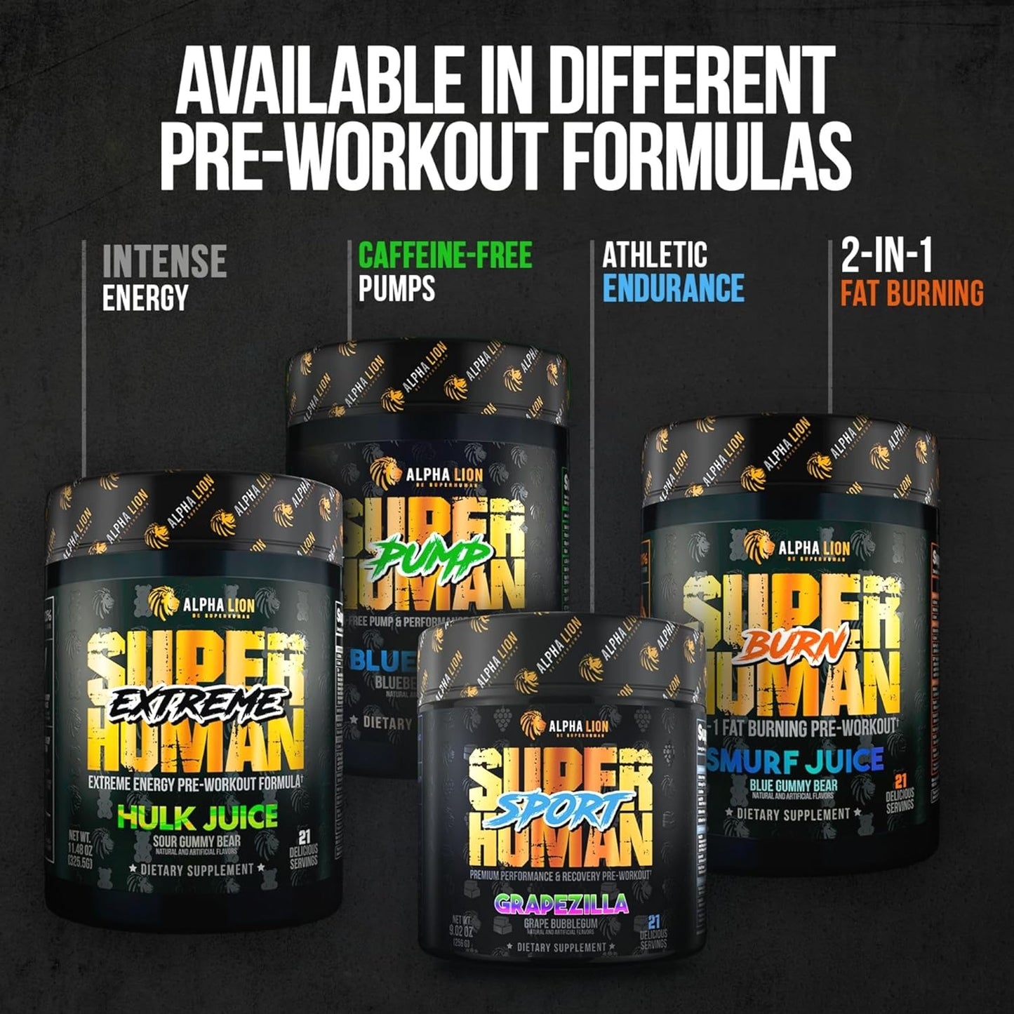 Superhuman Pre Workout Powder, Beta Alanine, L-Taurine & Tri-Source Caffeine for Sustained Energy & Focus, Nitric Oxide & Citrulline for Pump (21 Servings, Grapezilla)